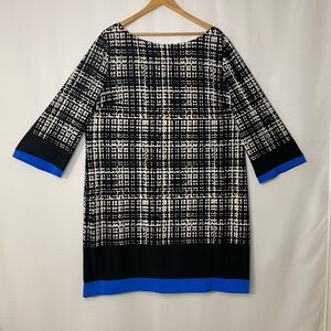Eliza J 20W Black and White Plaid Dress with Blue Trim